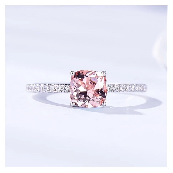 Healing Stones And Crystals Jewelry - NEW Sterling Silver Cushion Morganite And Pave White Topaz Ring